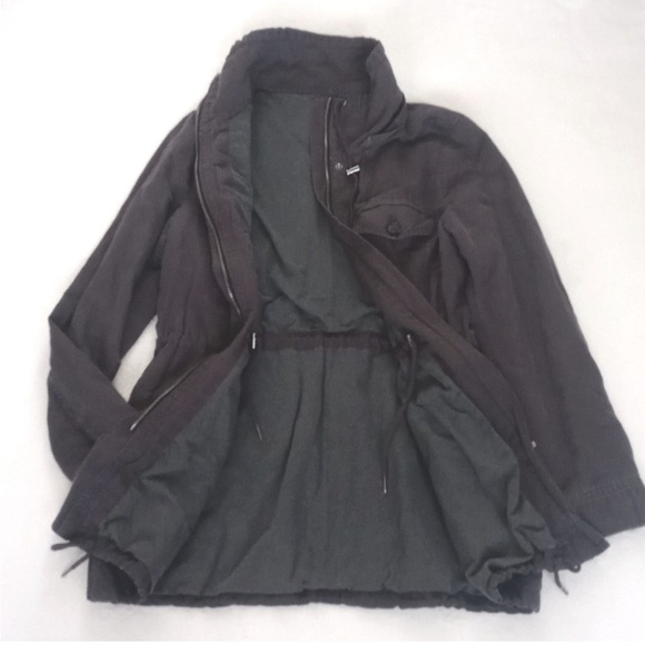 Ann Taylor LOFT Linen Blend Grey Cargo /Utility Style Women's long Sleeve Coat M - Picture 4 of 10